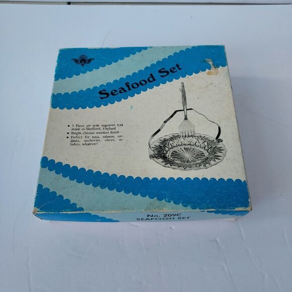 Vintage Glass Chrome Stainless Seafood Serving Set Detachable Handle Japan NIB - Picture 10 of 10